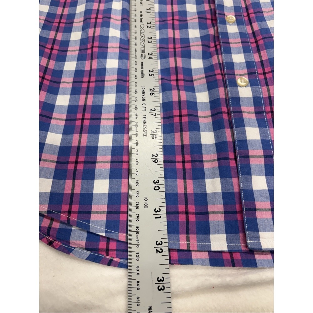 Chaps Stretch Blue And Pink Plaid Short Sleeve Men's Shirt Sz Large - Picture 8 of 11